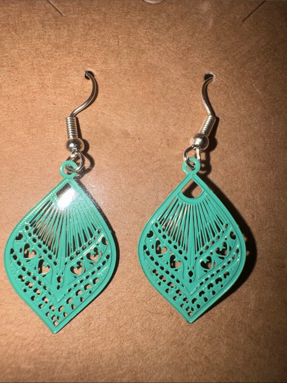 Teardrop Filigree Dangle Earrings - Mint Green